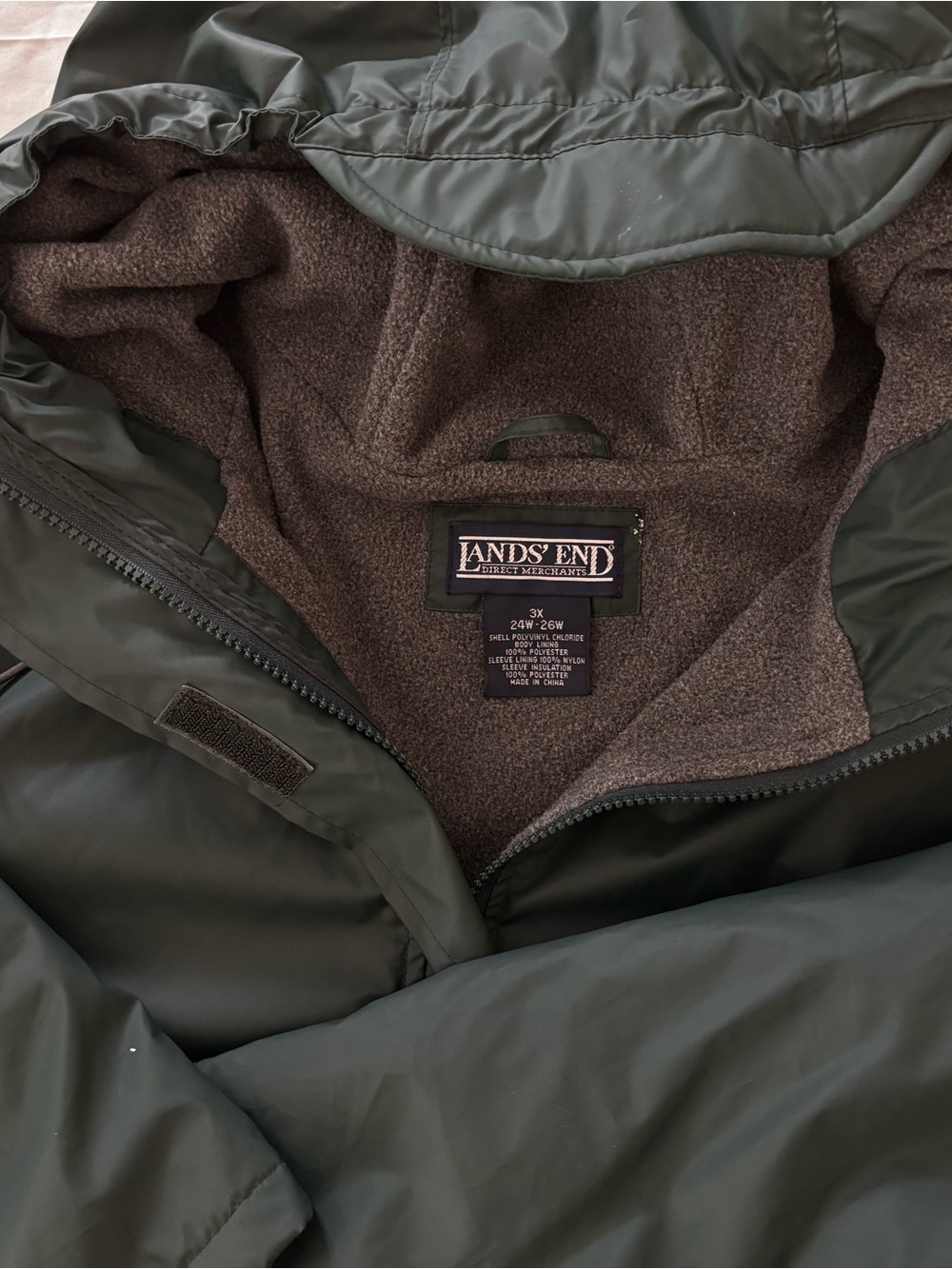 Lands' End Hooded Waterproof Jacket in Dark Green 3XL